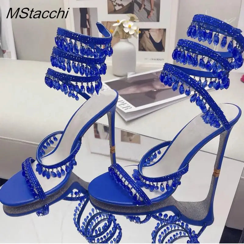 Crystal Wrap Stiletto Sandals - Designer High Heel Wedding Shoes