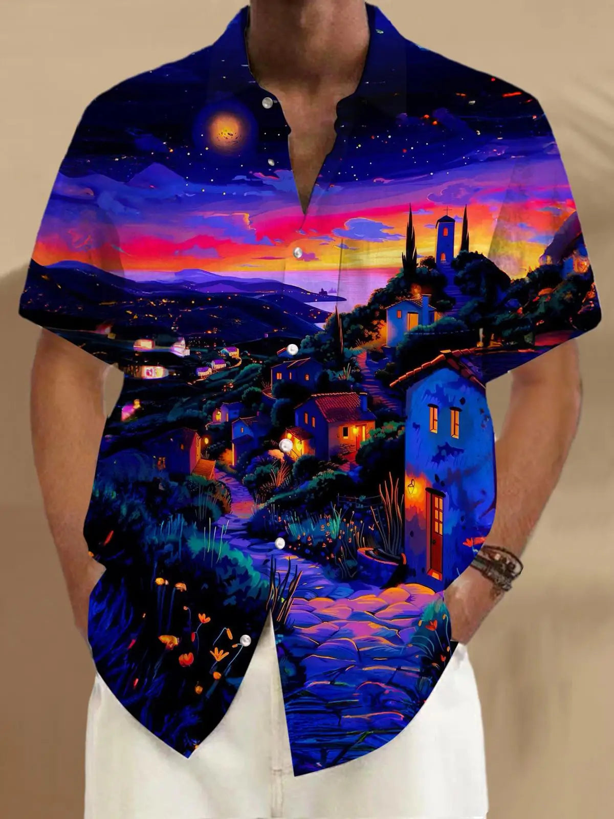 Men's Hawaii Beach Print Shirt | Short Sleeve