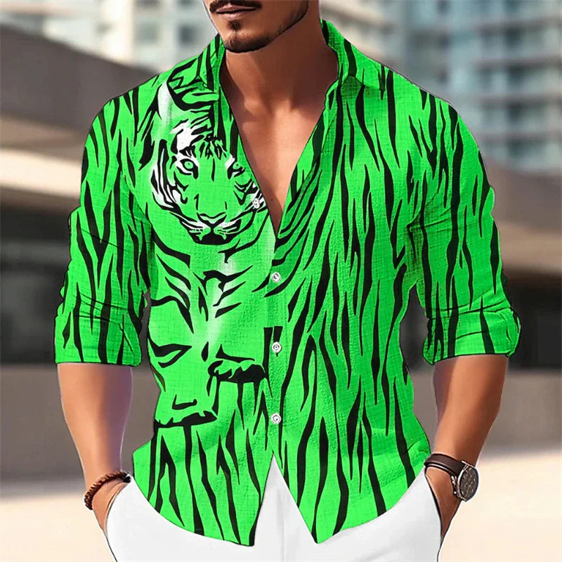 Men's Color Block Shirt - Long Sleeve Lapel Button Down