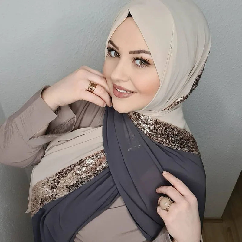 Sequin Chiffon Hijab - Party Turban Scarf