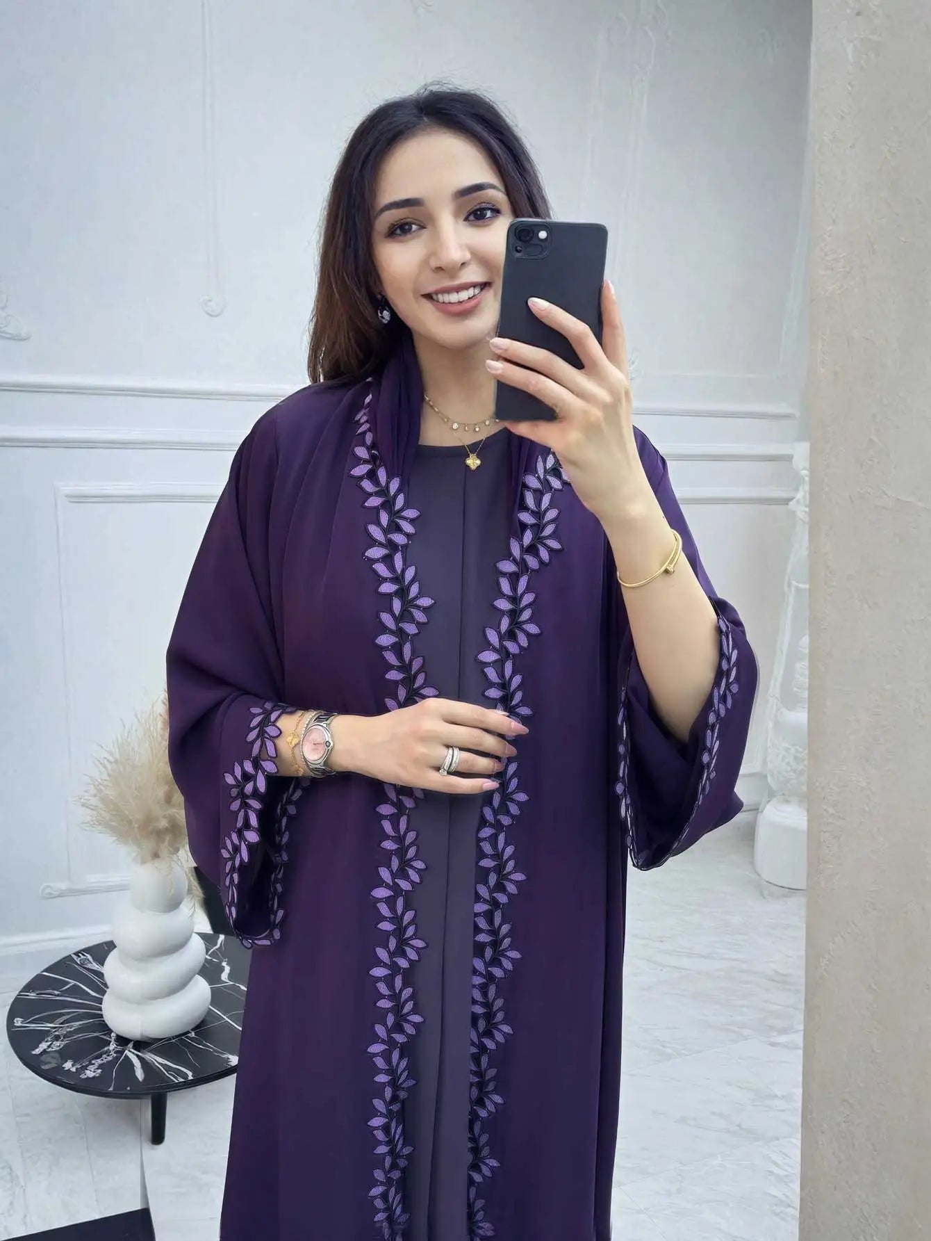 Embroidered Beige Abaya - Modest Fashion