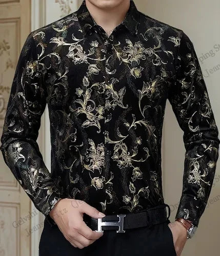 Luxury Paisley Print Shirt - Black & Gold