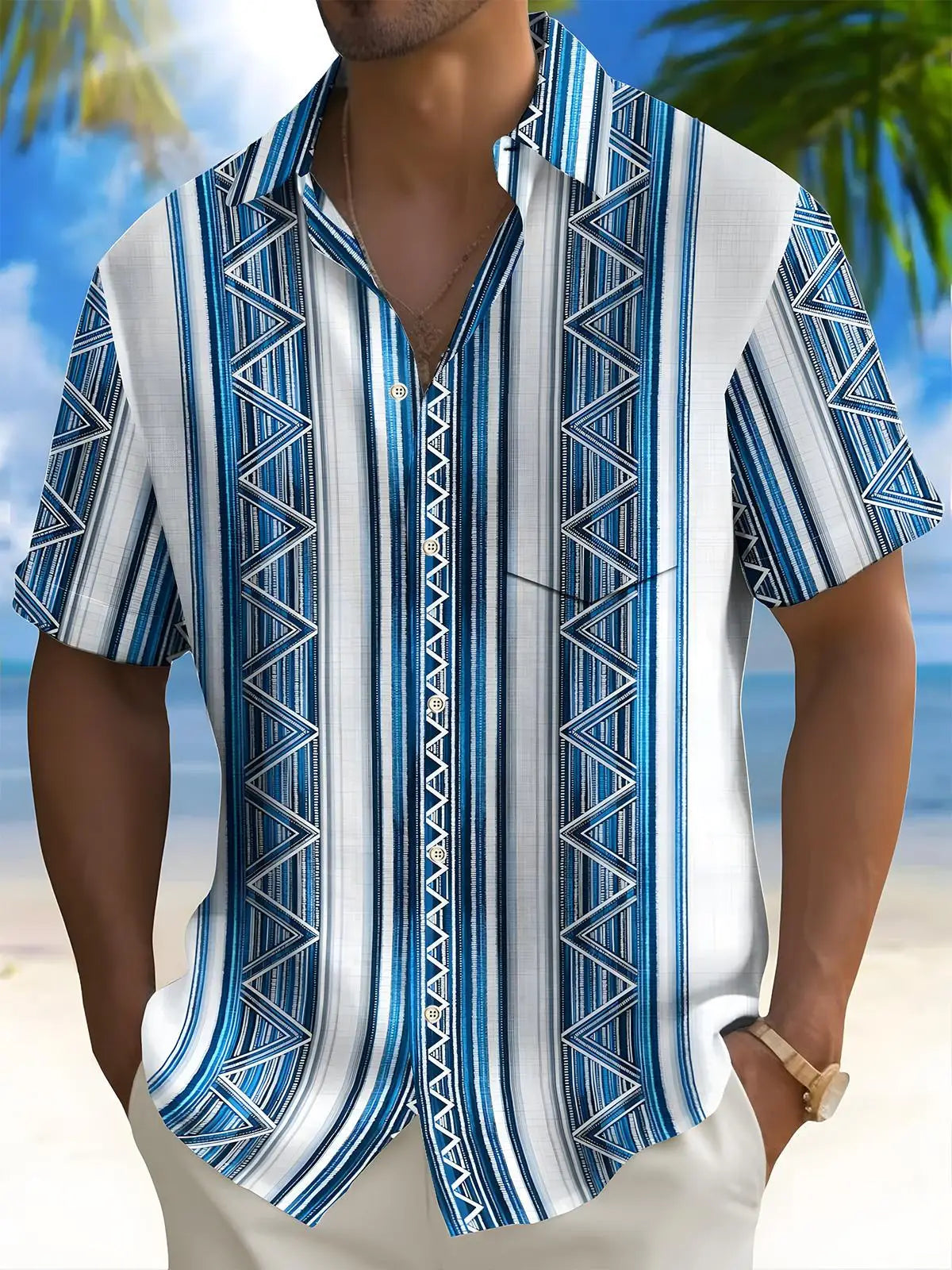 Men's Hawaii Beach Print Shirt | Short Sleeve