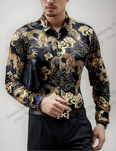 Luxury Paisley Print Shirt - Black & Gold
