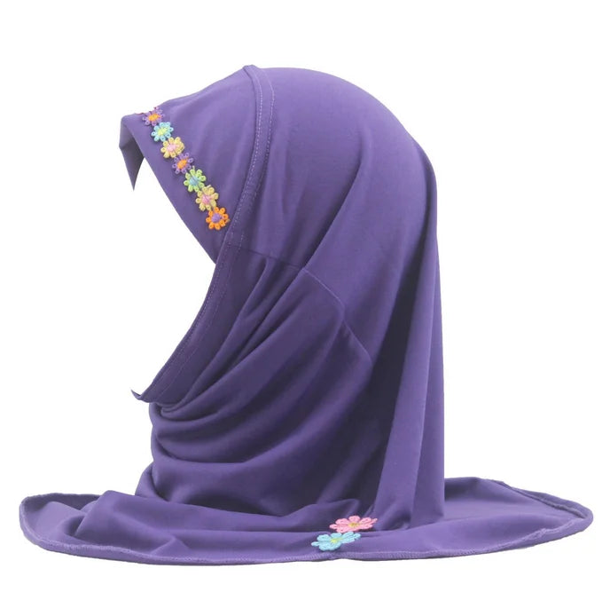 Kids Girls Hijab - Flower Pattern Scarf