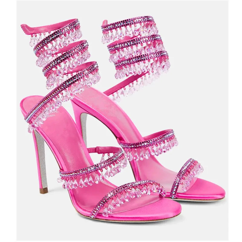 Crystal Wrap Stiletto Sandals - Designer High Heel Wedding Shoes