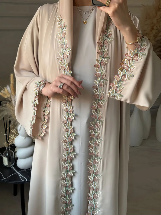 Embroidered Beige Abaya - Modest Fashion