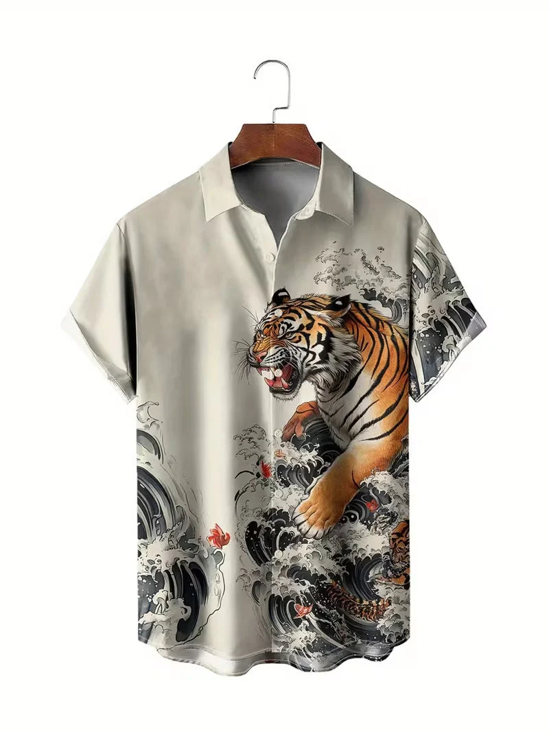 Men's Tiger Print Casual Shirt | Short Sleeve