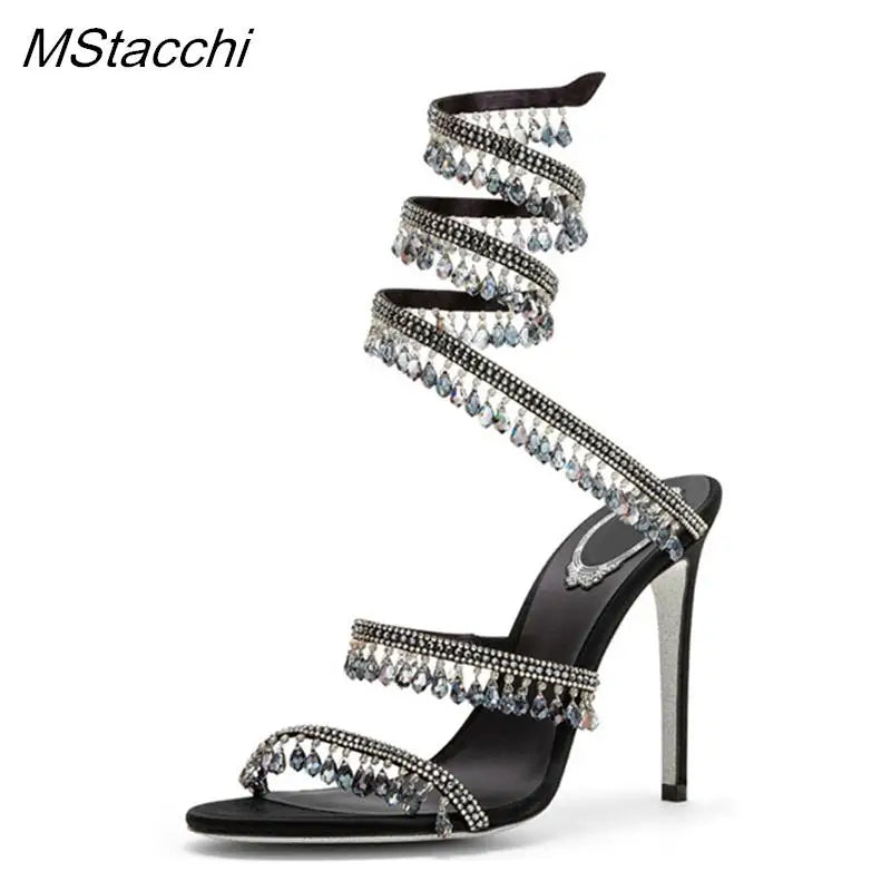 Crystal Wrap Stiletto Sandals - Designer High Heel Wedding Shoes