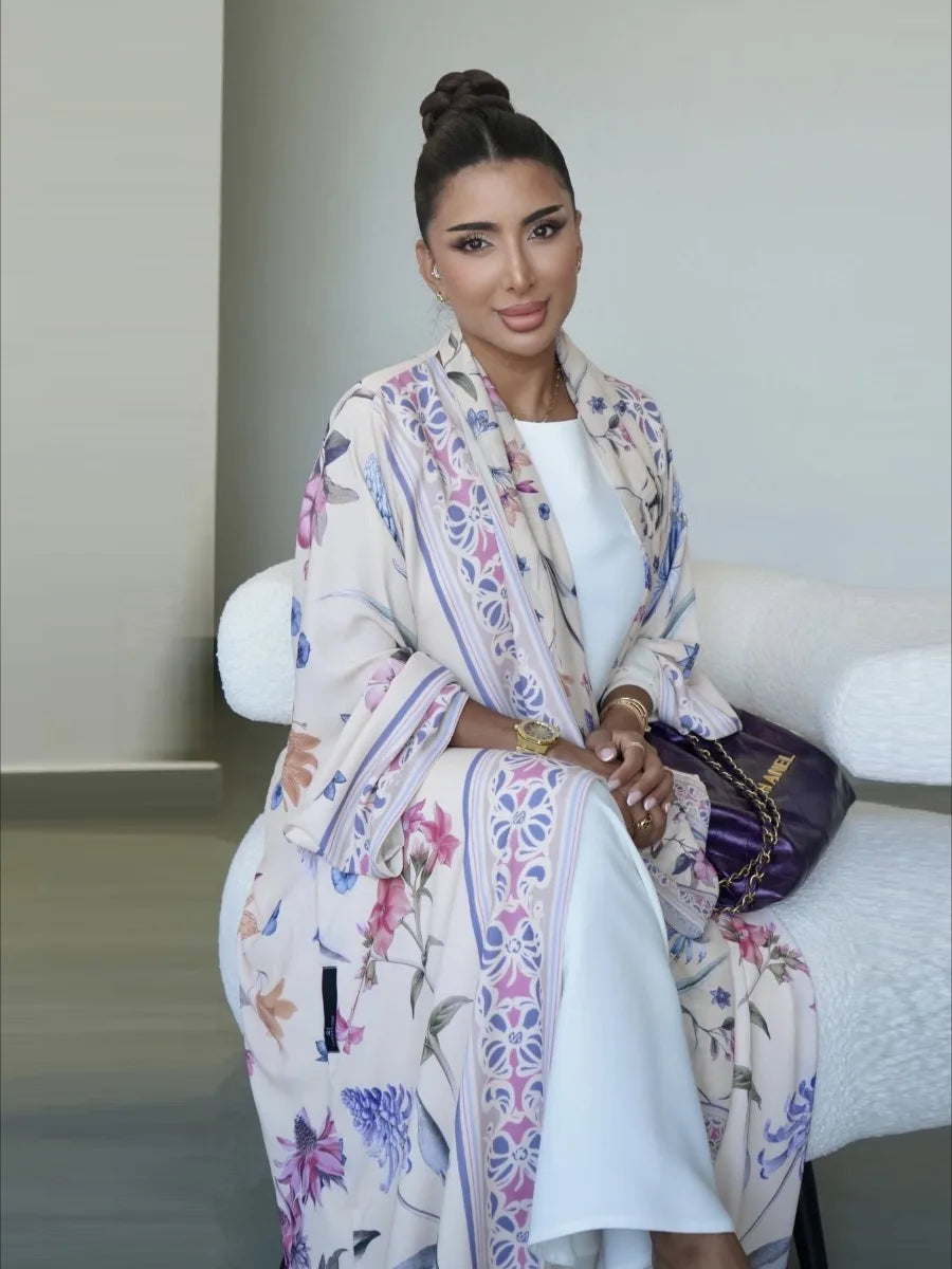 Floral Print Abaya - Cardigan Dress