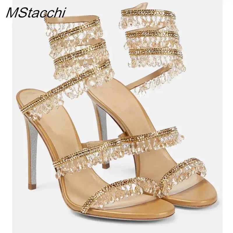 Crystal Wrap Stiletto Sandals - Designer High Heel Wedding Shoes
