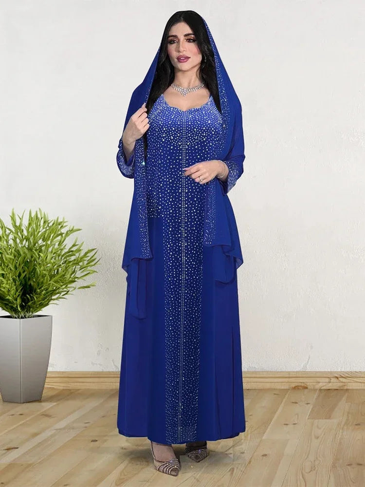 Diamond Hijab Party Dress - 2 Piece Abaya Set