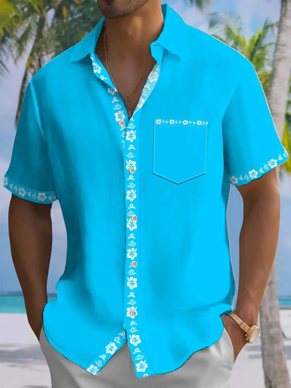 Men's Hawaii Beach Print Shirt | Short Sleeve