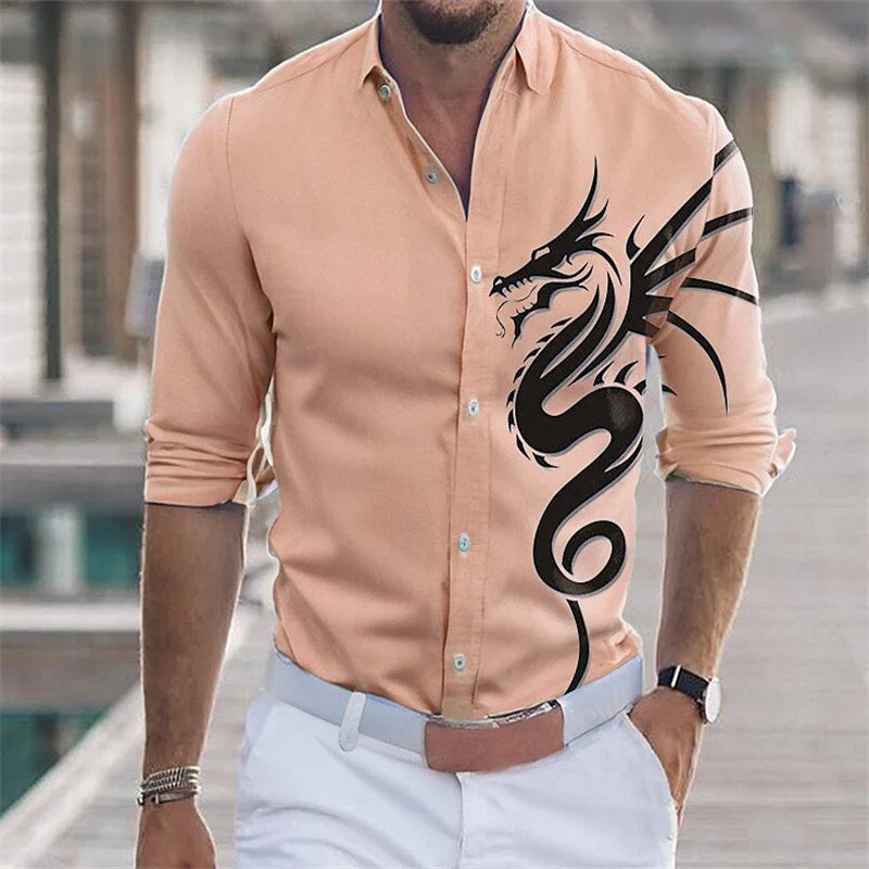 Men's Color Block Shirt - Long Sleeve Lapel Button Down