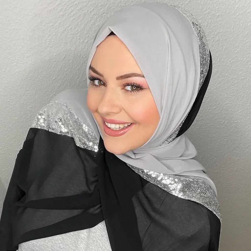 Sequin Chiffon Hijab - Party Turban Scarf