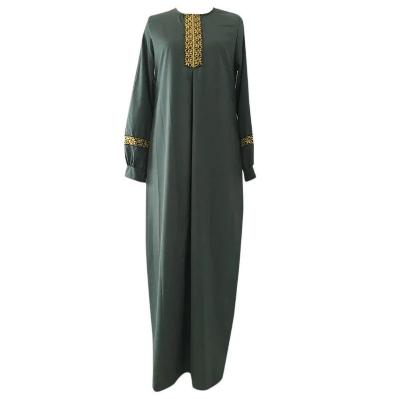 Ethnic Print Abaya Dress - Loose Casual Robe