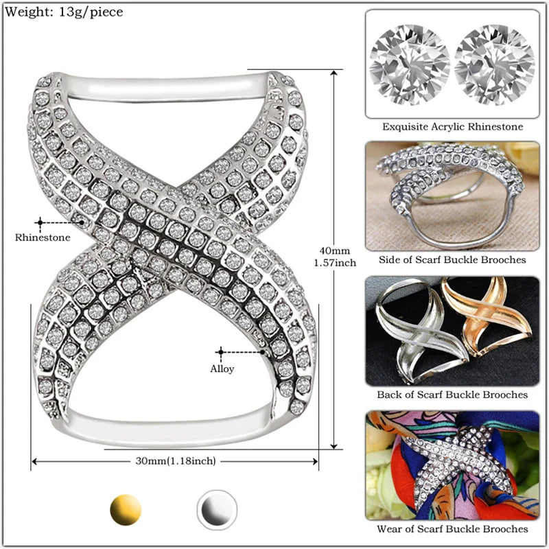 Rhinestone Scarf Buckle - Crystal Ring Clip