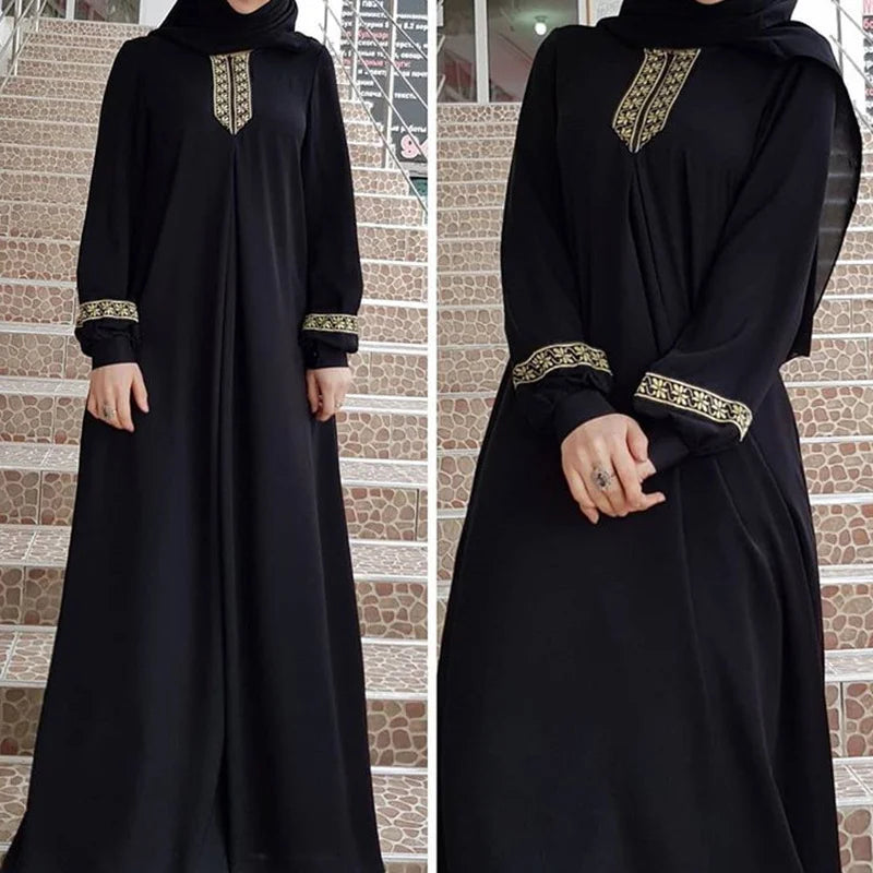 Ethnic Print Abaya Dress - Loose Casual Robe