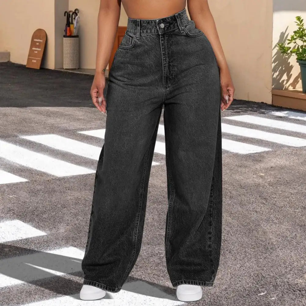 Casual Women's Wide Leg Jeans High Waisted Stretchy Boyfriend Denim Pants Straight Leg Loose Baggy Jeans with Pockets