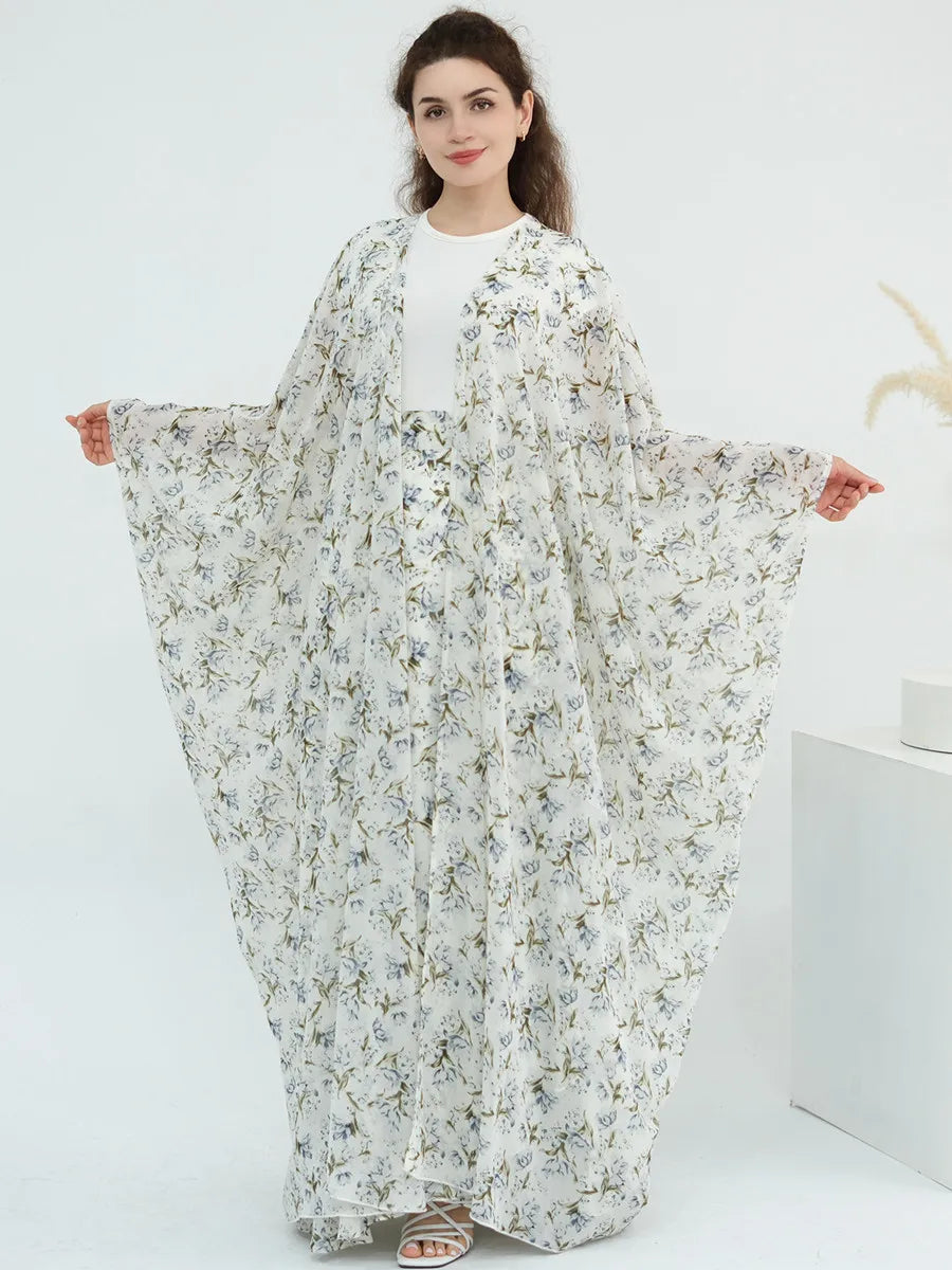 Floral Chiffon Abaya - 2 Piece Kaftan