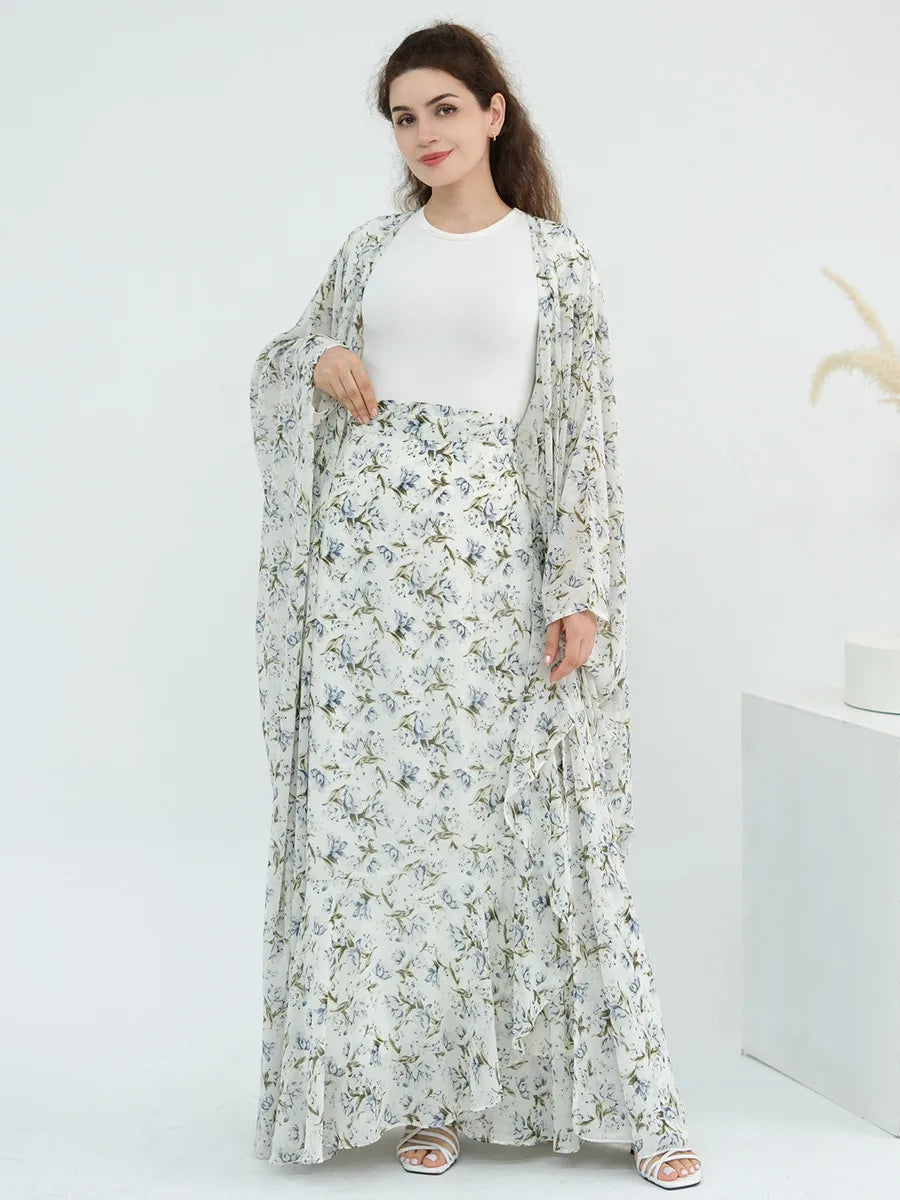 Floral Chiffon Abaya - 2 Piece Kaftan
