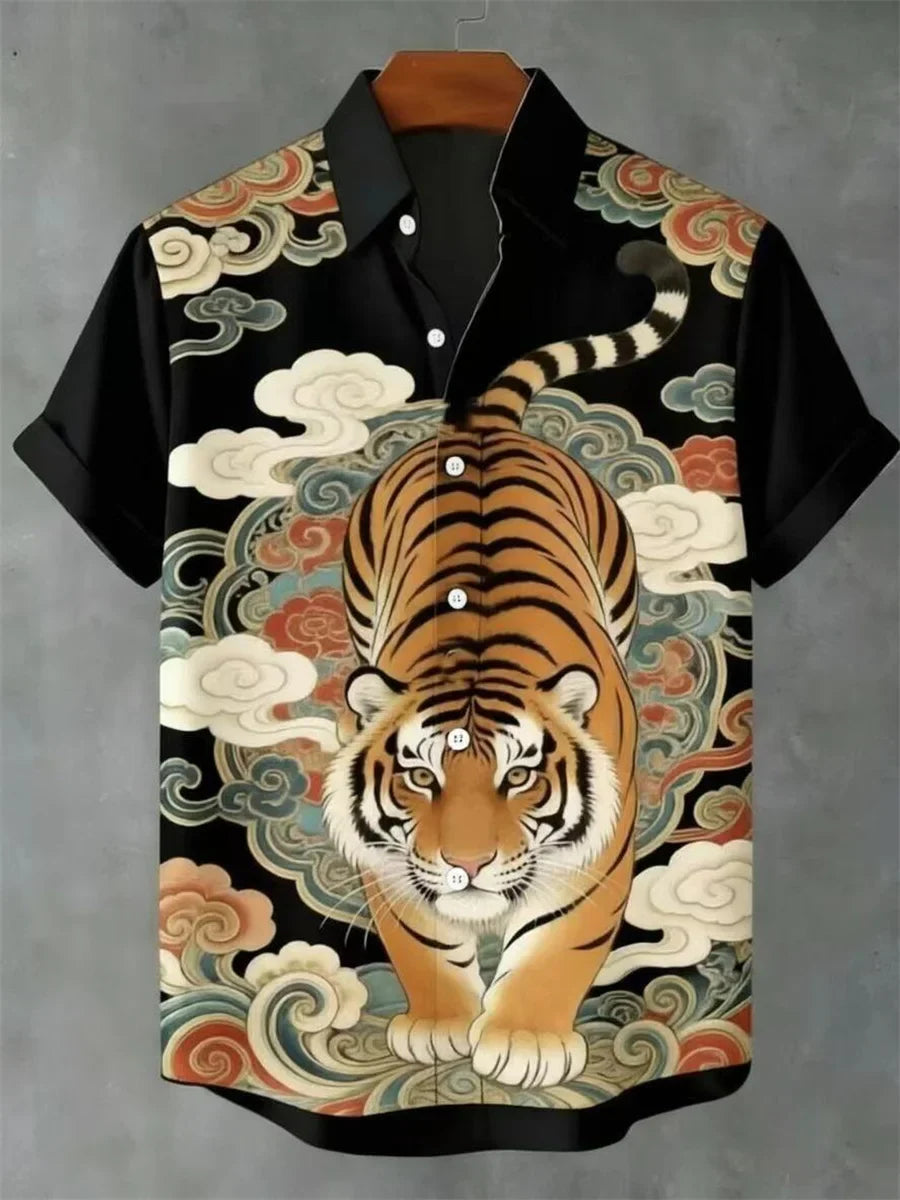 Men's Tiger Print Casual Shirt | Short Sleeve