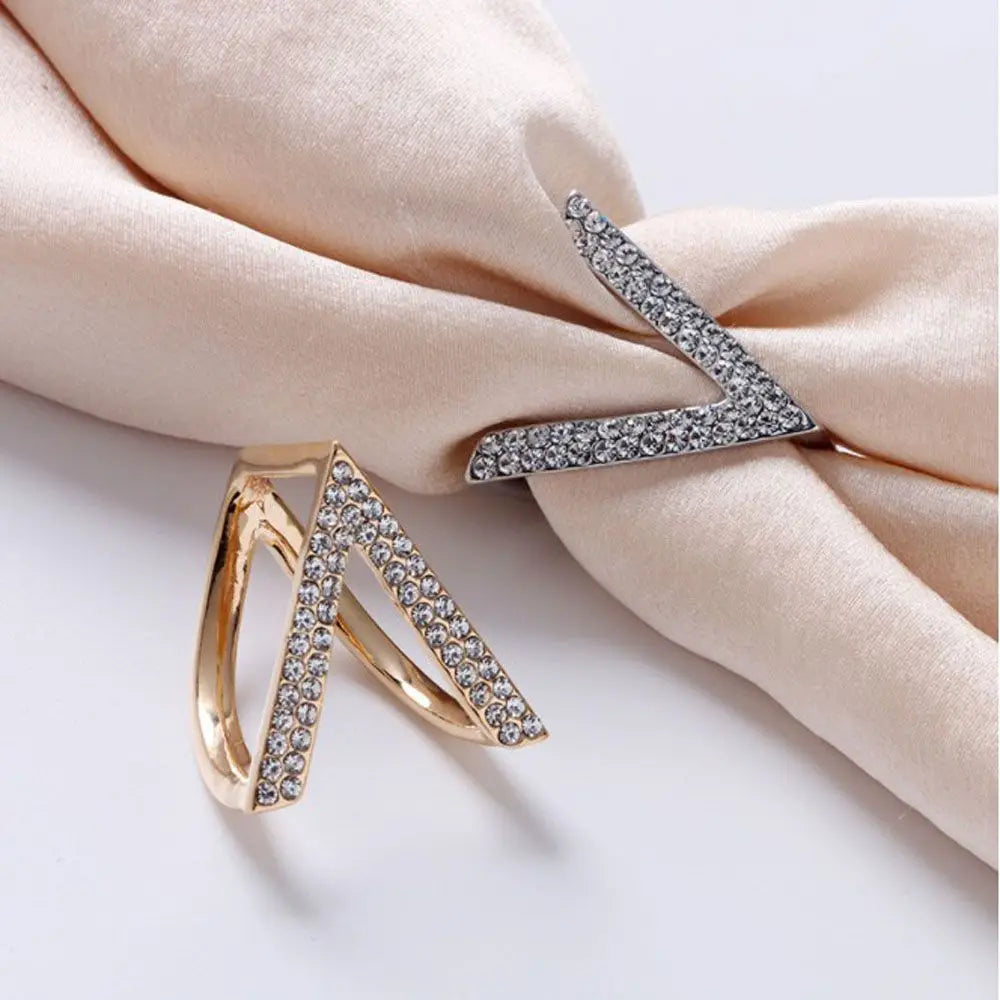 V-Shape Scarf Clip - Rhinestone Brooch
