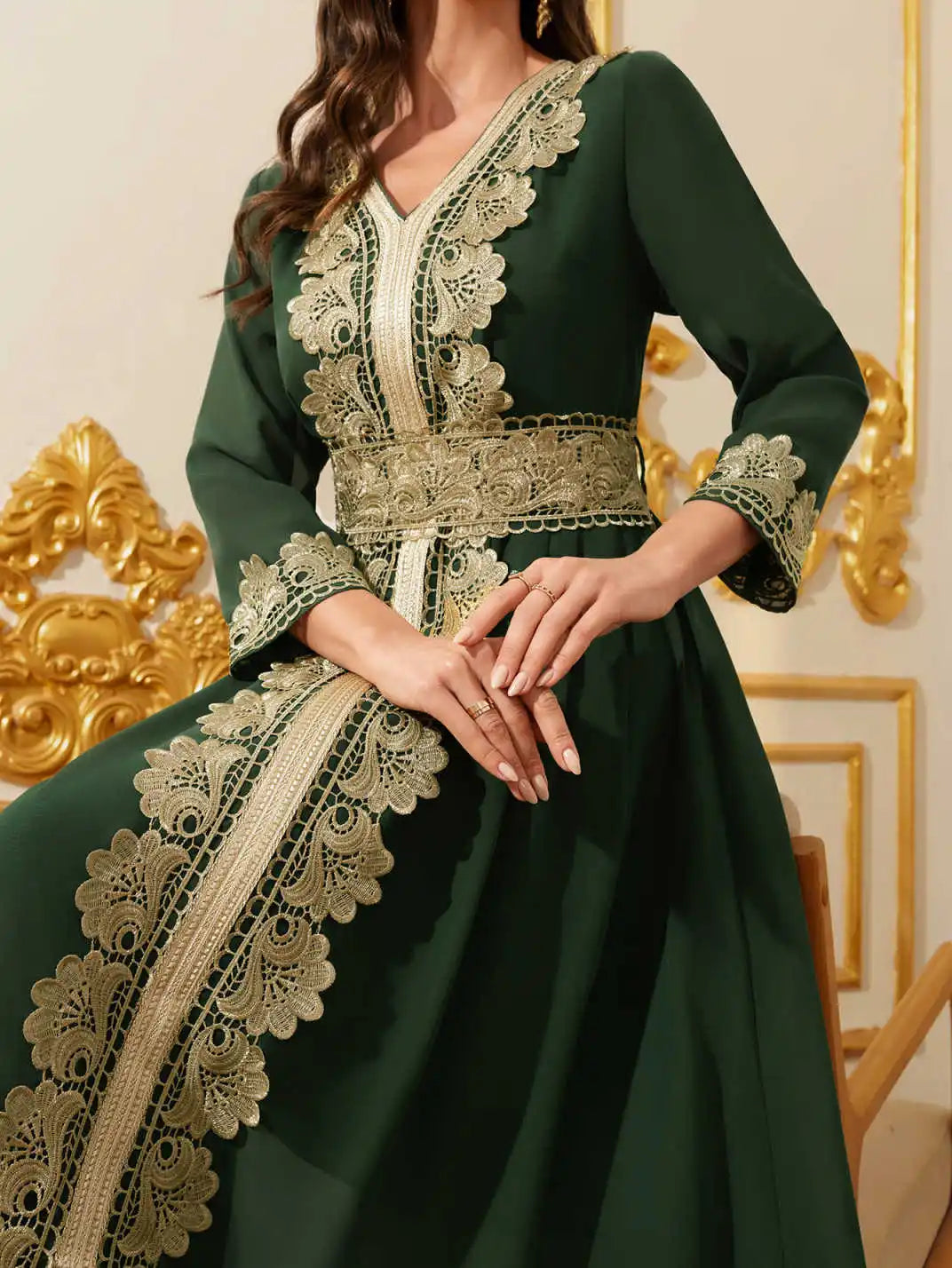 Embroidered Abaya - V-Neck Robe