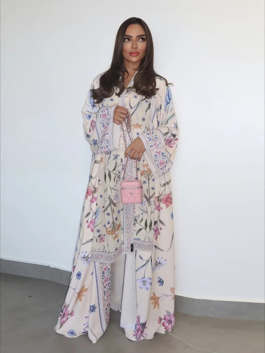 Floral Print Abaya - Cardigan Dress