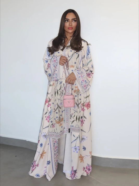 Floral Print Abaya - Cardigan Dress