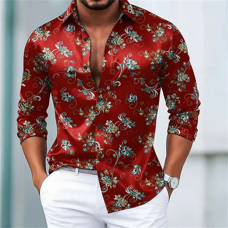 3D Flower Print Men's Shirt