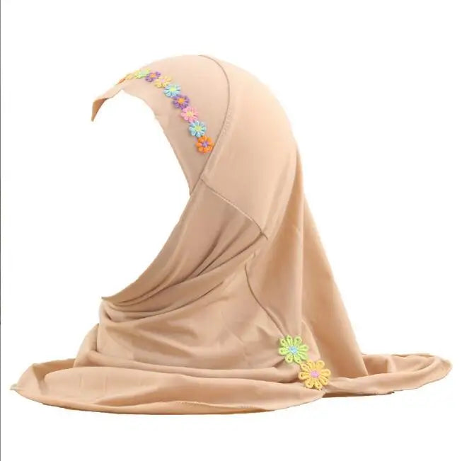 Kids Girls Hijab - Flower Pattern Scarf