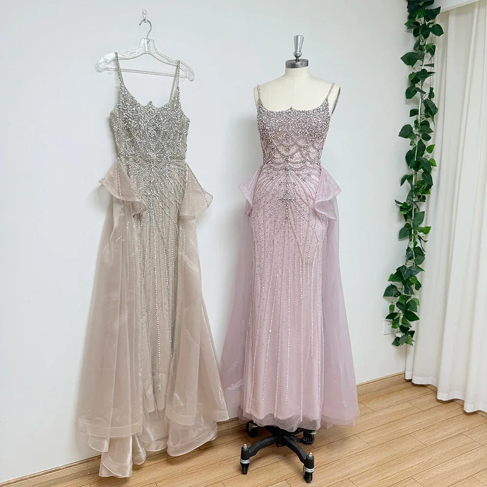 Beaded Mermaid Evening Dress - Detachable Skirt