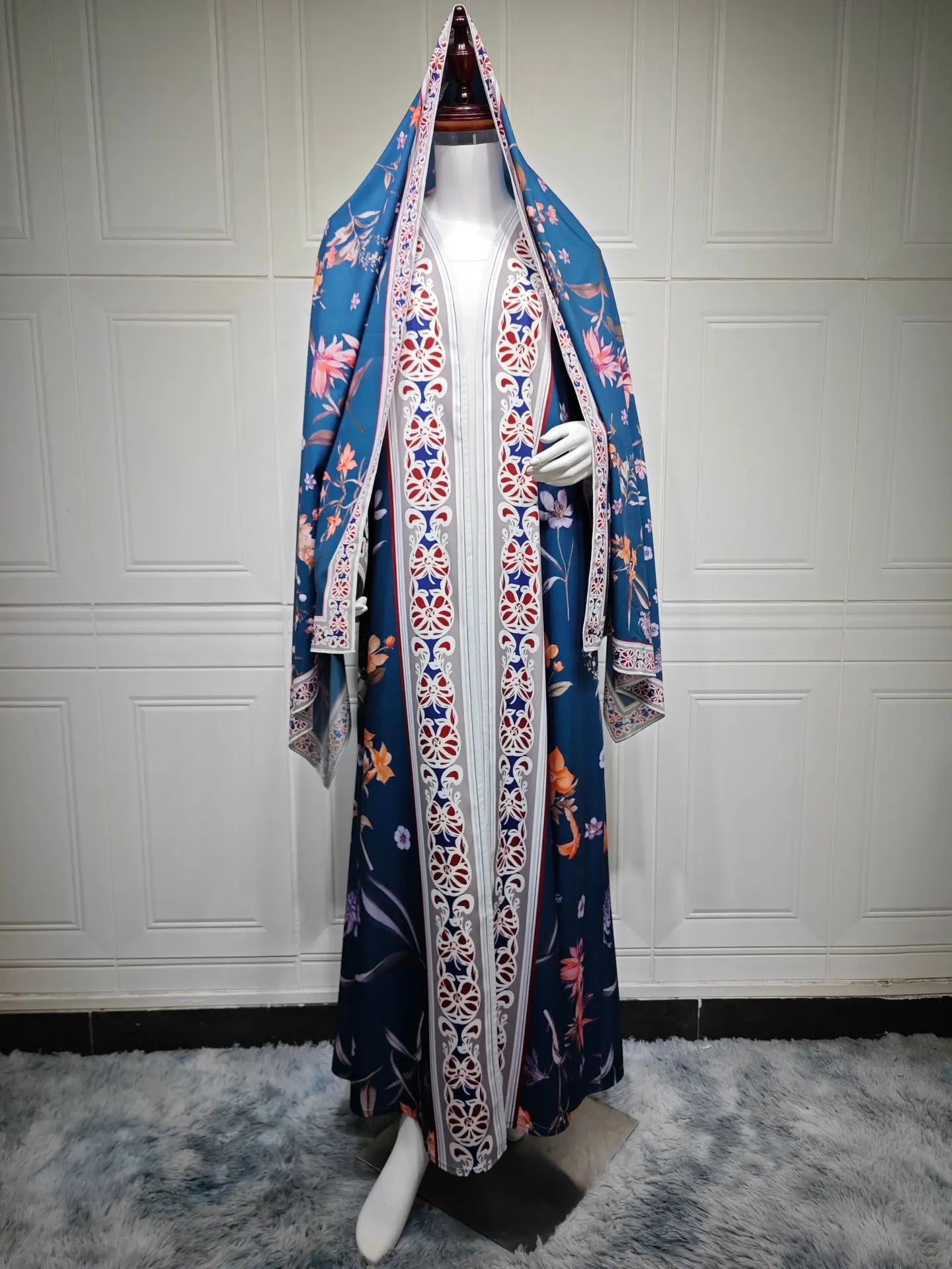 Floral Print Abaya - Cardigan Dress