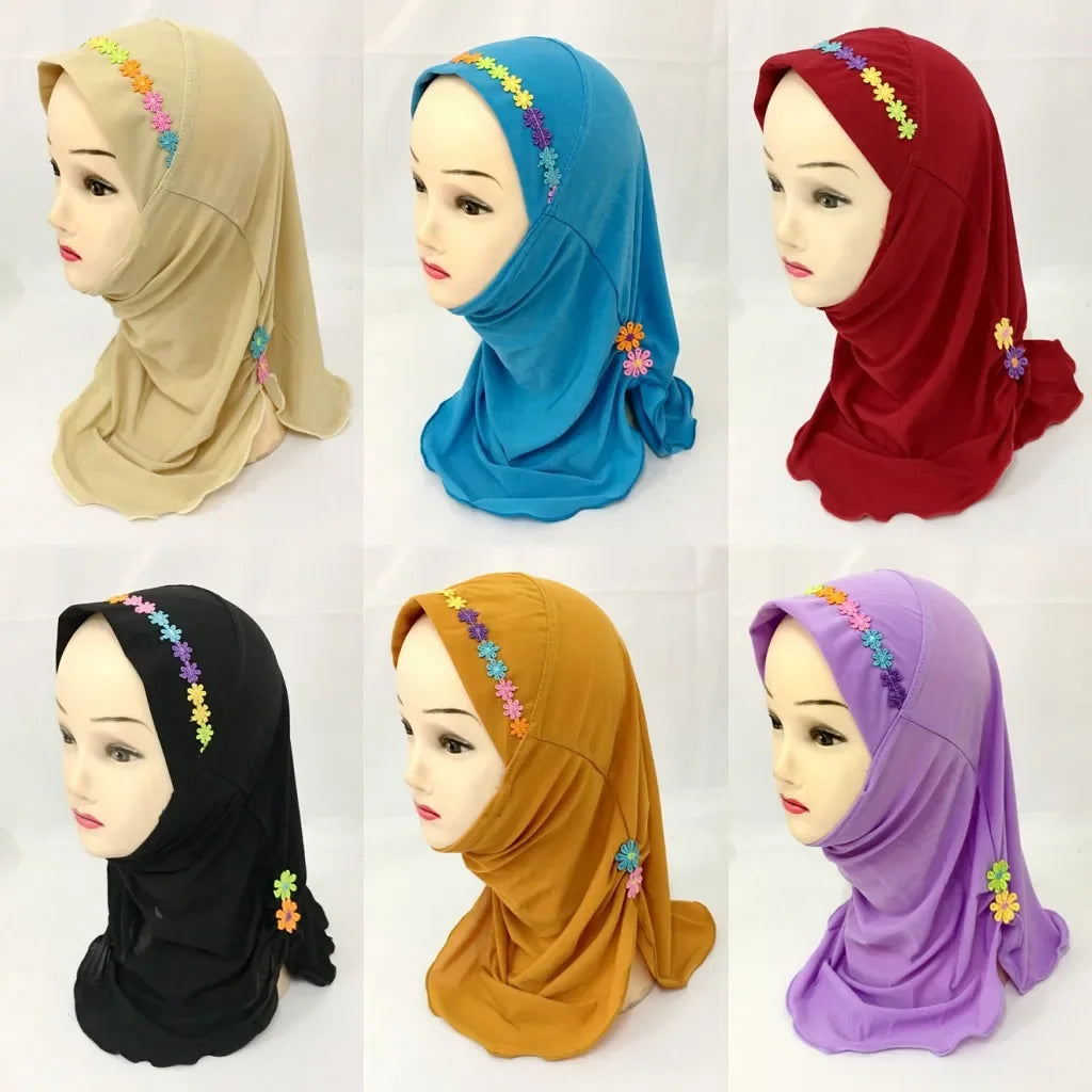 Kids Girls Hijab - Flower Pattern Scarf