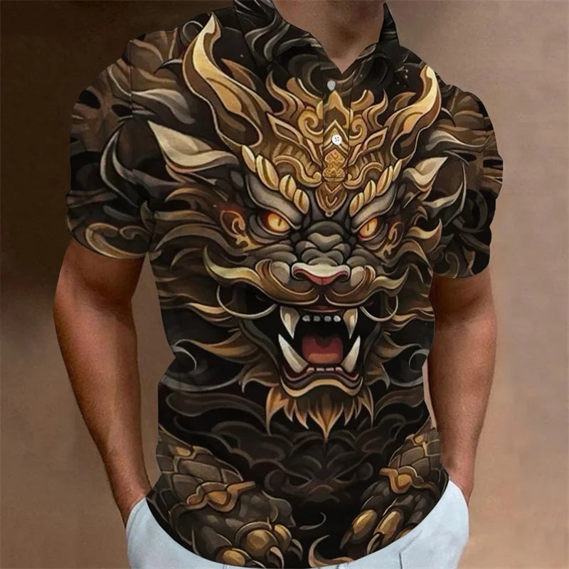 Men's Dragon 3D Print Polo Shirt
