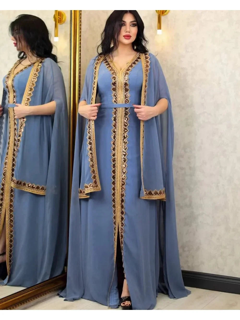 Elegant Sequin Abaya - 2 Piece Chiffon Set