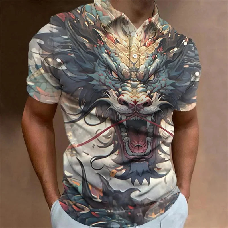 Men's Dragon 3D Print Polo Shirt