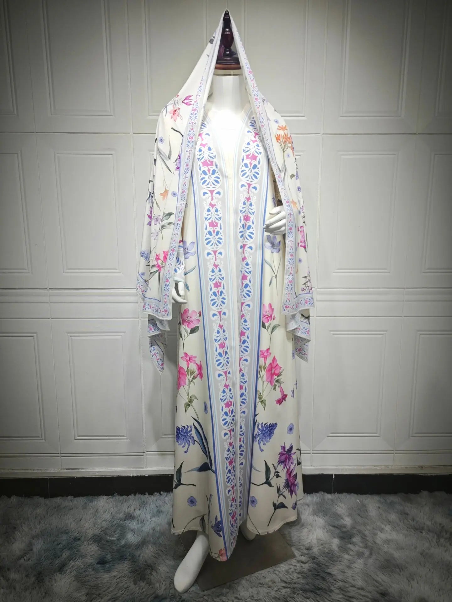 Floral Print Abaya - Cardigan Dress