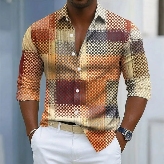 Men's Geometric Grid Plaid Shirt | Long Sleeve