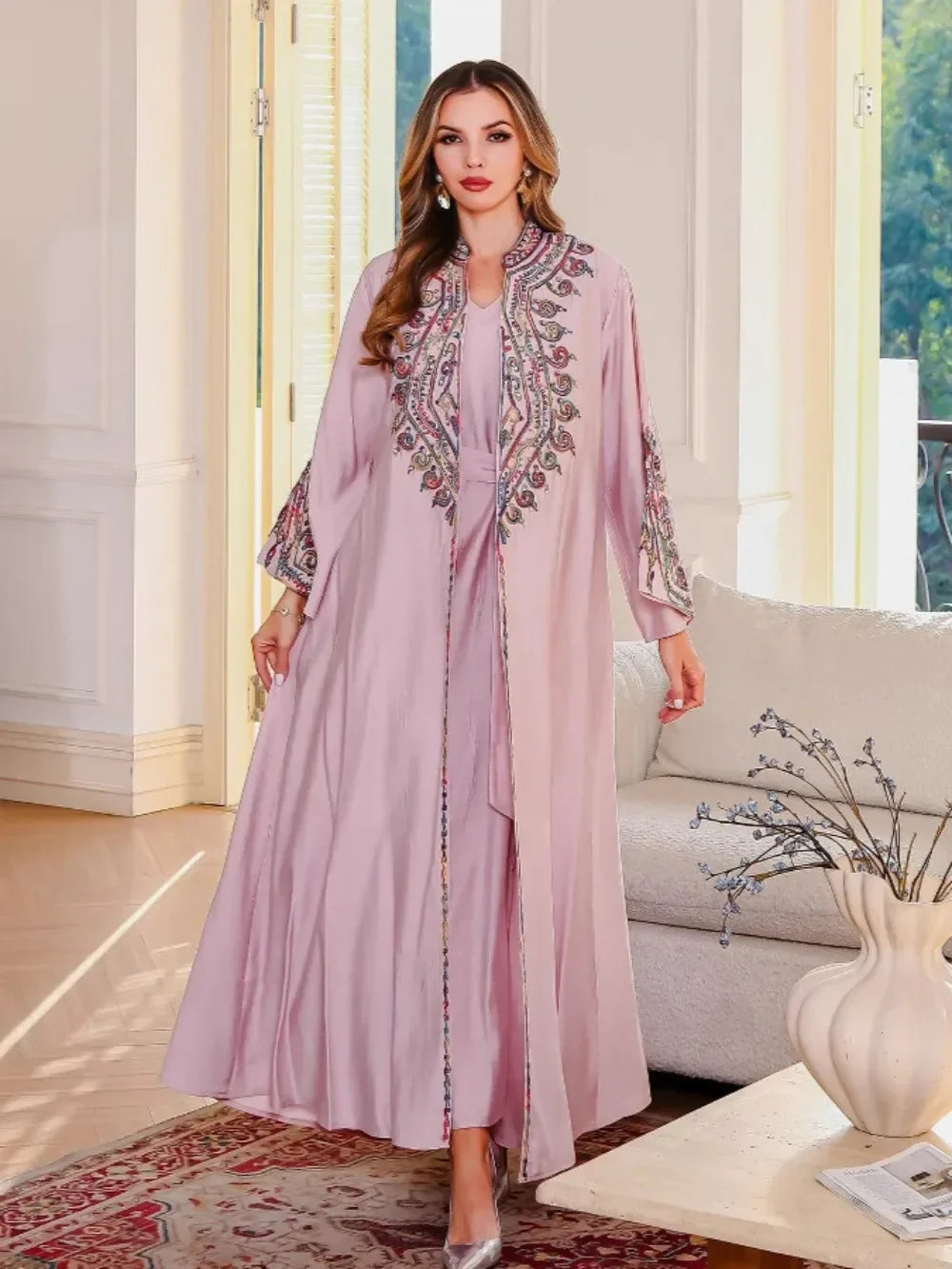 Embroidered Abaya Dress - 2 Piece Emarathi Kaftan