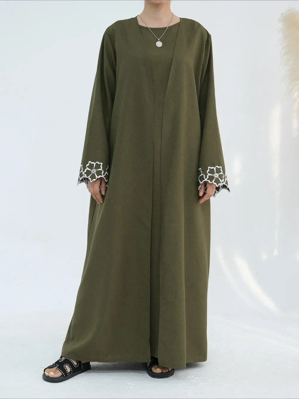 Embroidered Abaya - 2 Piece Modest Dress Set