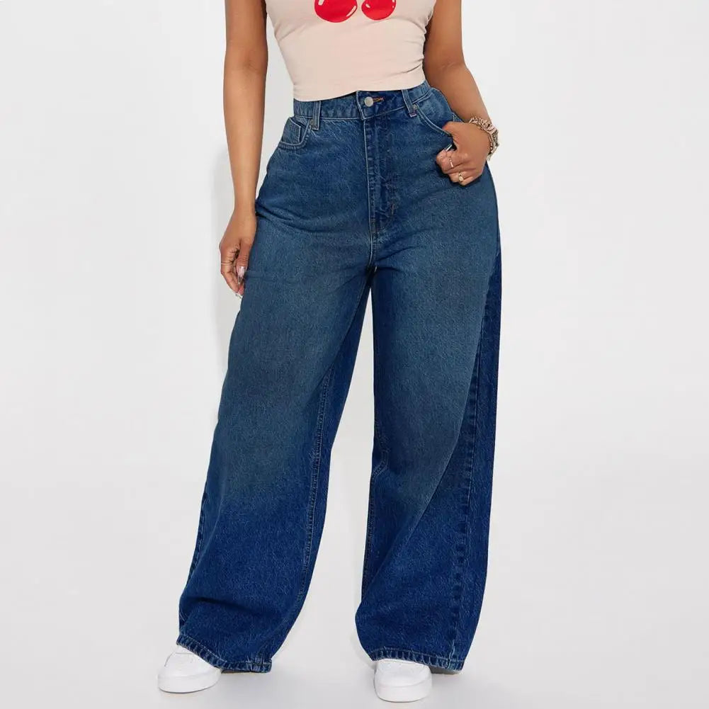 Casual Women's Wide Leg Jeans High Waisted Stretchy Boyfriend Denim Pants Straight Leg Loose Baggy Jeans with Pockets
