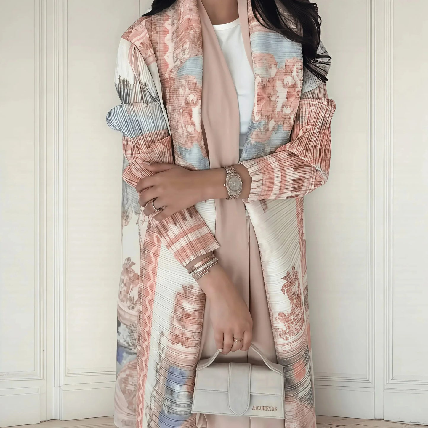 Vintage Print Abaya - Flowy Kimono Cardigan