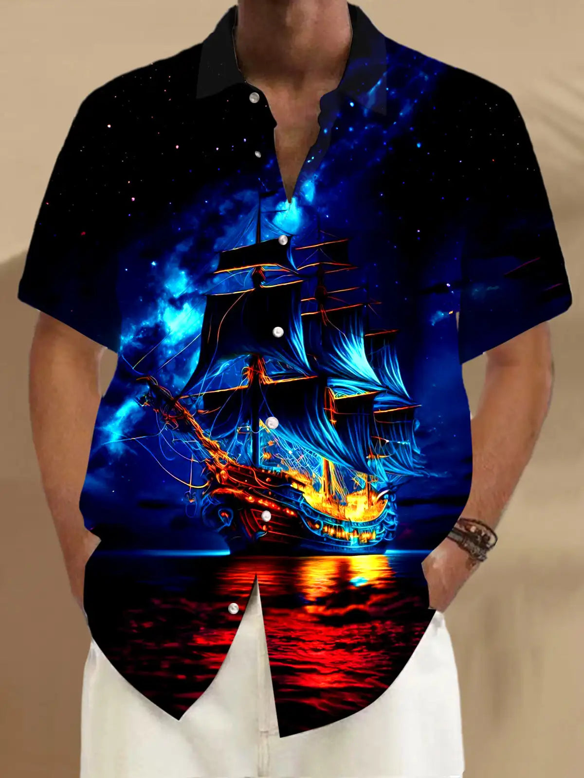 Men's Hawaii Beach Print Shirt | Short Sleeve