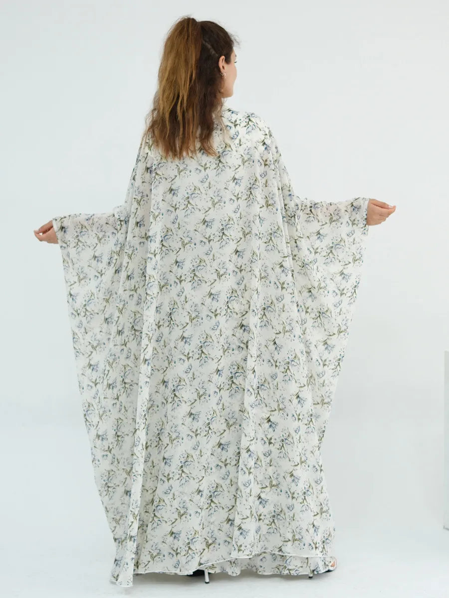 Floral Chiffon Abaya - 2 Piece Kaftan