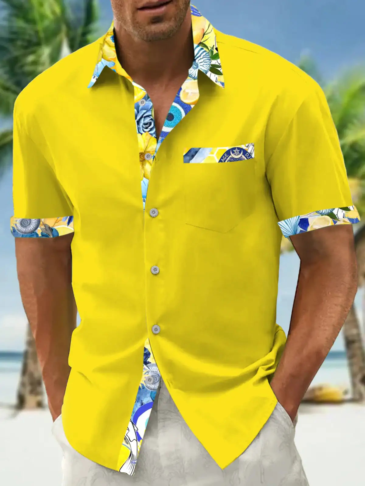 Men's Hawaii Beach Print Shirt | Short Sleeve