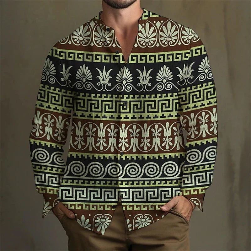 Men's Color Block Shirt - Long Sleeve Lapel Button Down