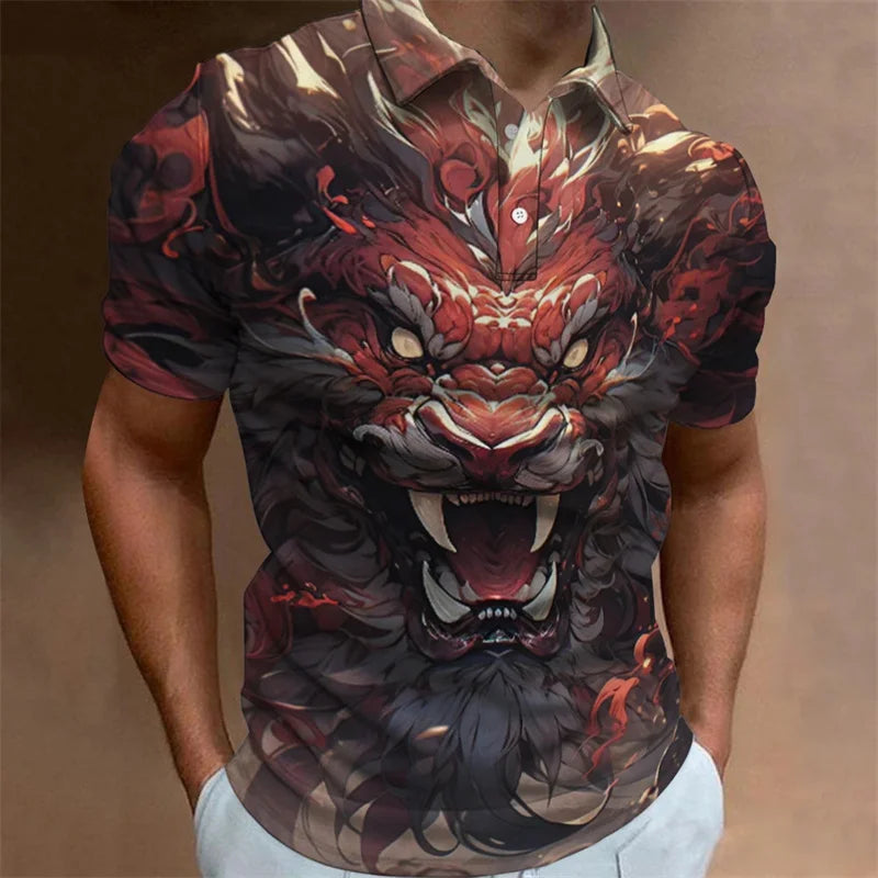 Men's Dragon 3D Print Polo Shirt