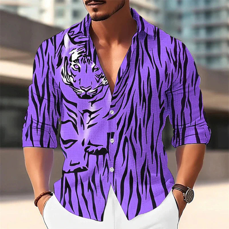 Men's Color Block Shirt - Long Sleeve Lapel Button Down